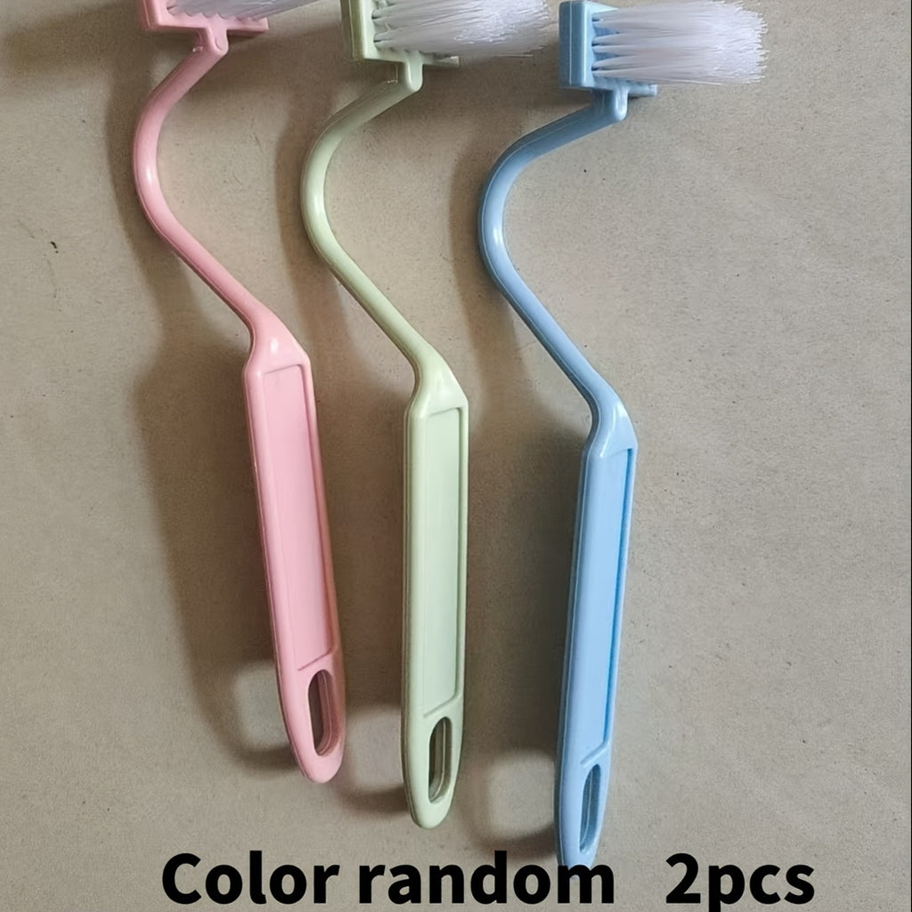 2pcs Random Color V-Shaped Toilet Brush Set - Small Angle Cleaning Brush, Household Bathroom Essential, Wall-Mounted, Manual Power, for Toilet Cleaning