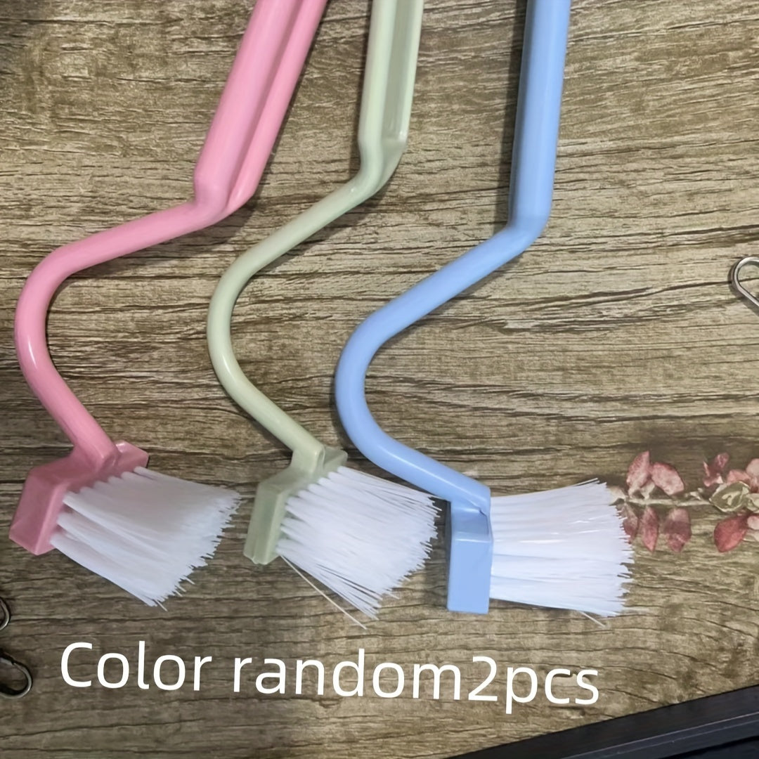 2pcs Random Color V-Shaped Toilet Brush Set - Small Angle Cleaning Brush, Household Bathroom Essential, Wall-Mounted, Manual Power, for Toilet Cleaning